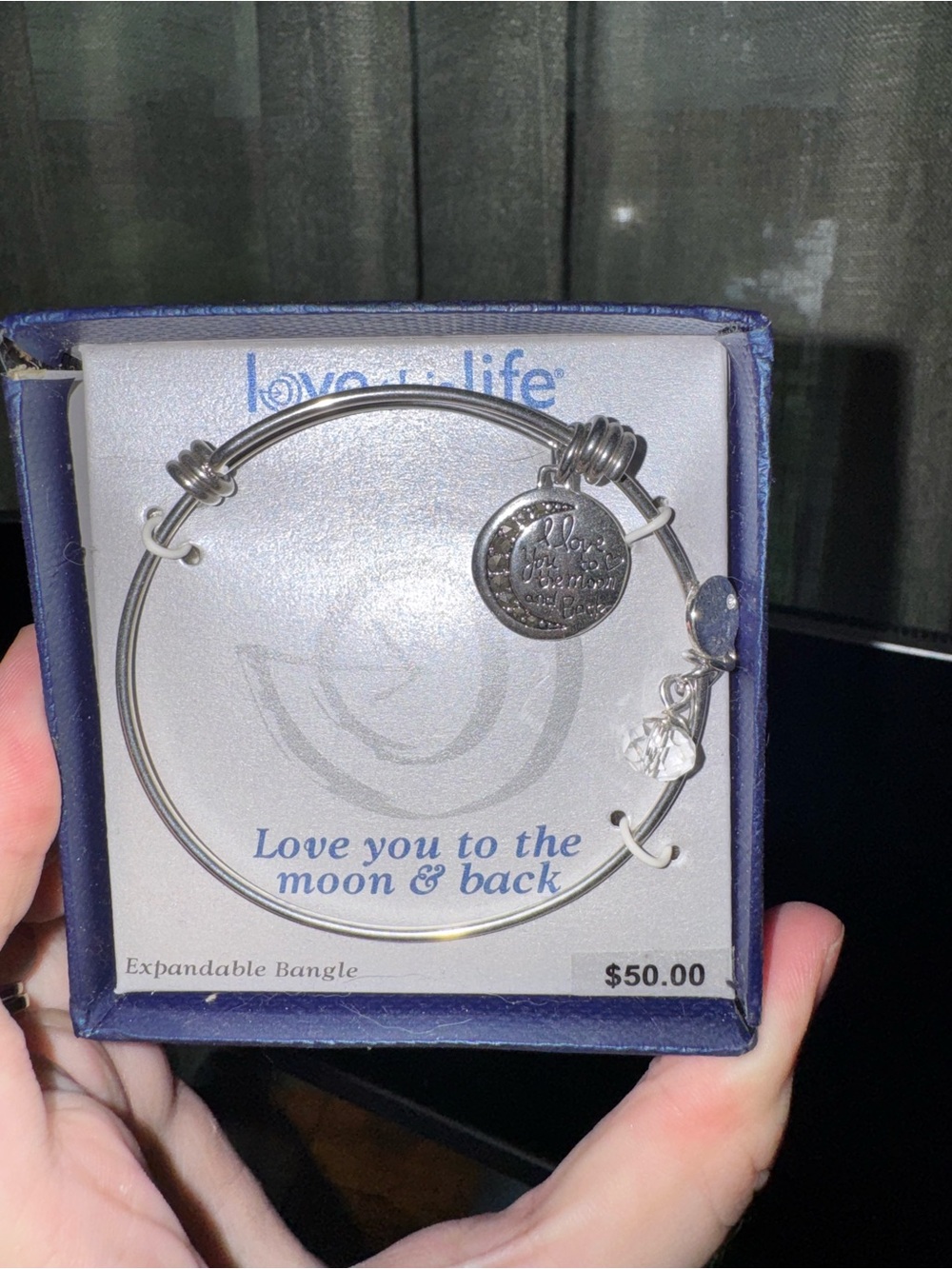 Love You to the Moon & Back Silver Expandable Bangle